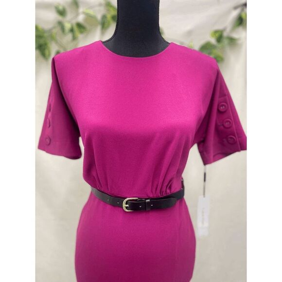 Calvin Klein Women's Petite Belted Button-Sleeve Sheath Dress - Pink 6P - Picture 3 of 8